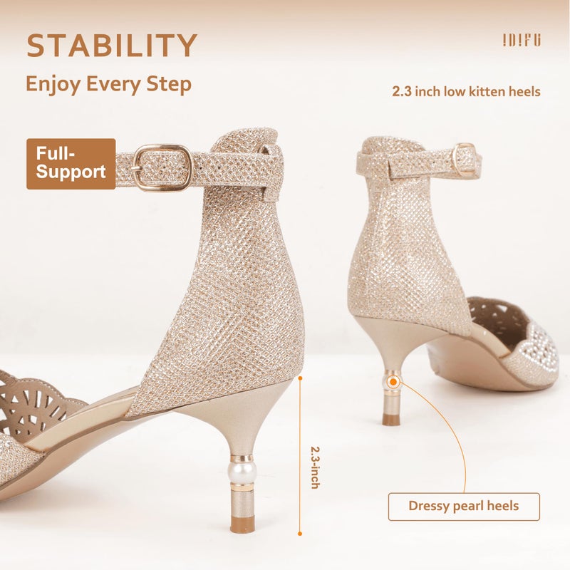 IDIFU Women's IN2 Candice Wedding Rhinestones Sequins Low Kitten Heels Pumps Dress Evening Shoes for Women Bridal Bride Gold 11 B(M) US - Image 5